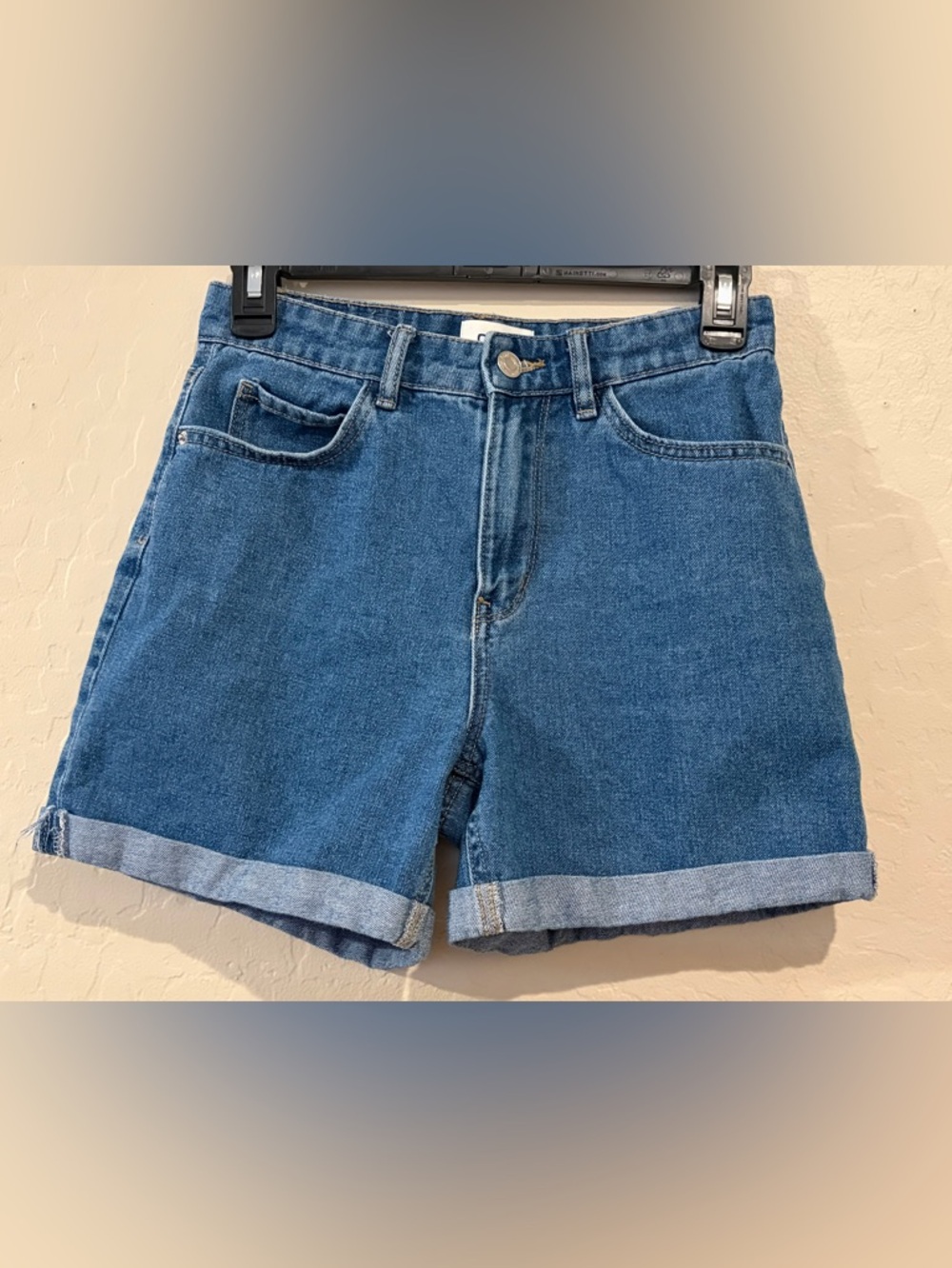 ONLY Denim High Rise Mom Shorts Cuffed Hem Blue Casual Summer- Size XS